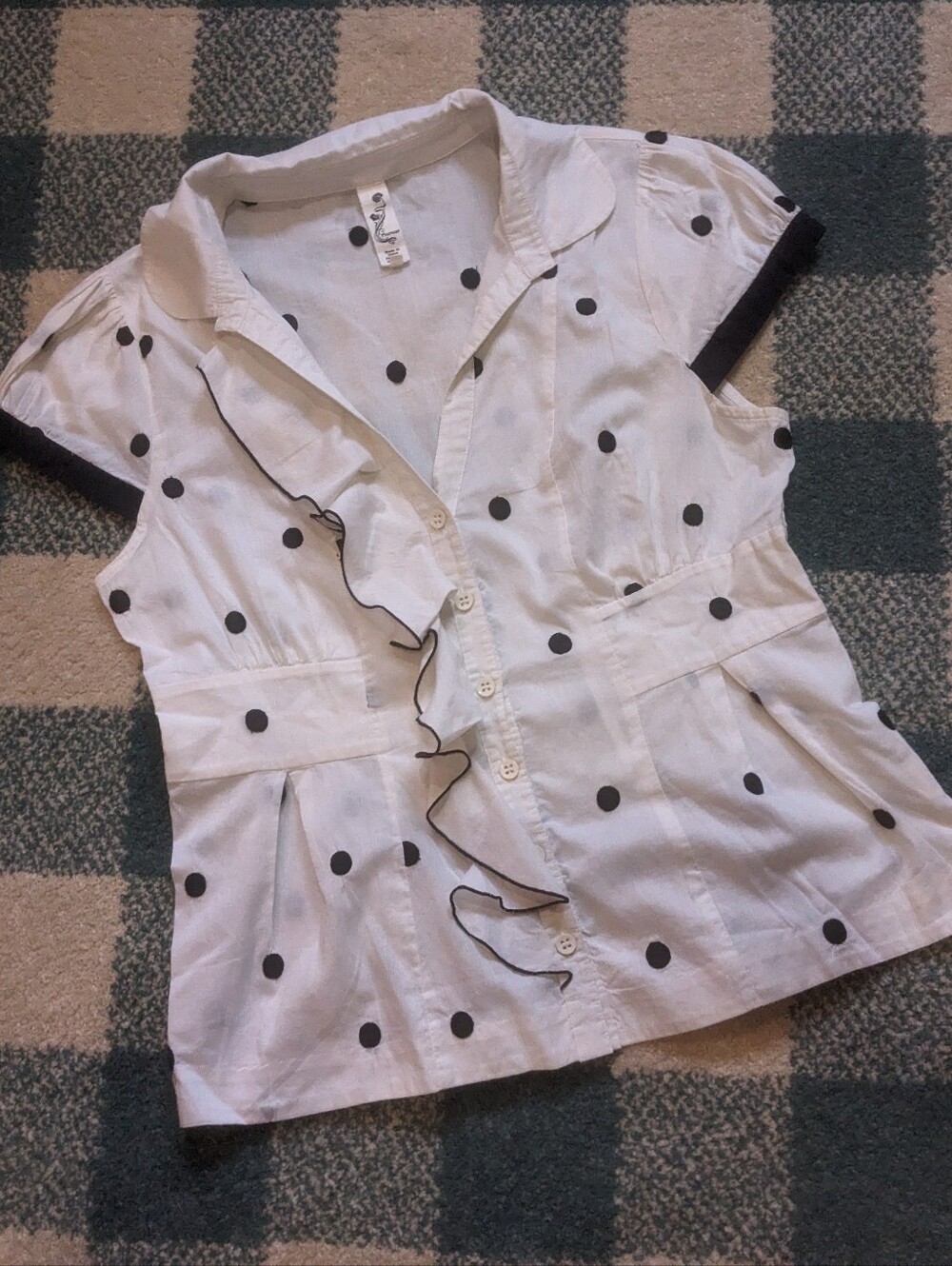 Floreat Anthropologie 100% Cotton Fitted Polka Dot Button-down Blouse Size 6 S/M